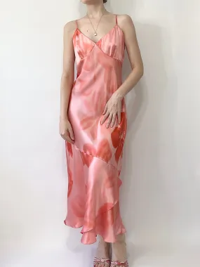 90s Silk Hibiscus Flower Mermaid Slip Gown (L)