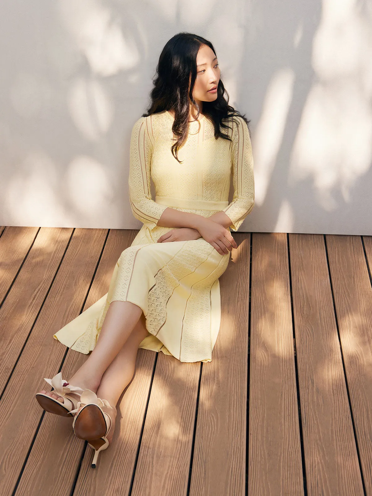 A-Line Diamond Pointelle Knit Midi Dress - Modern Fit