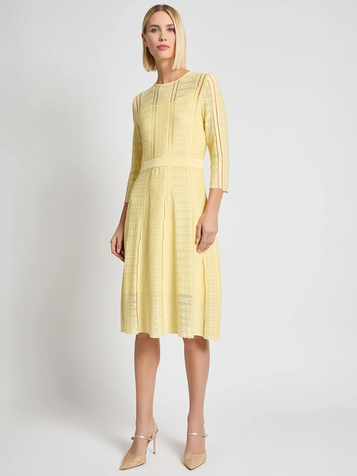 A-Line Diamond Pointelle Knit Midi Dress - Modern Fit