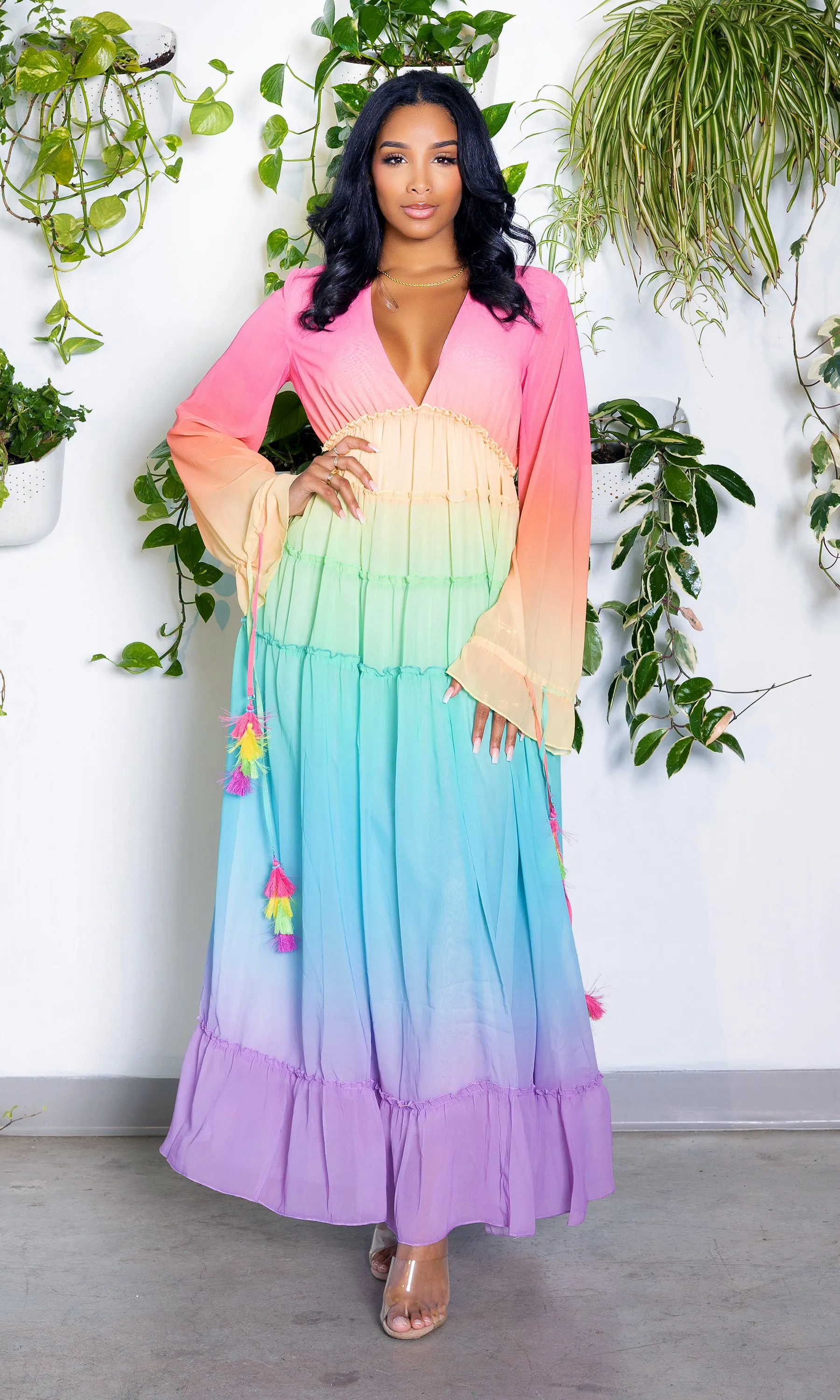 Alicia | Ruffle Ombre Maxi Dress  - Rainbow FINAL SALE