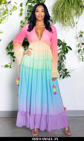 Alicia | Ruffle Ombre Maxi Dress  - Rainbow FINAL SALE
