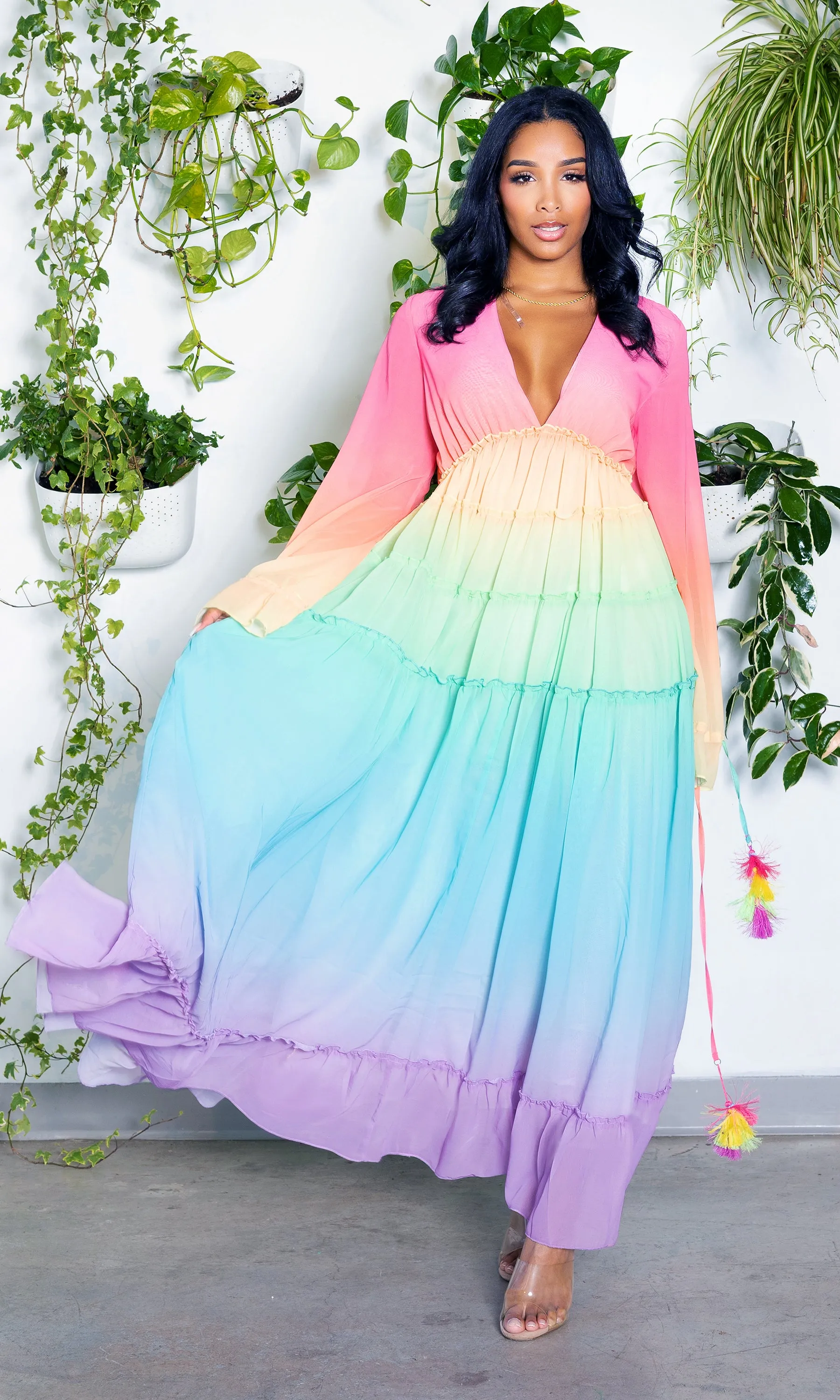 Alicia | Ruffle Ombre Maxi Dress  - Rainbow FINAL SALE