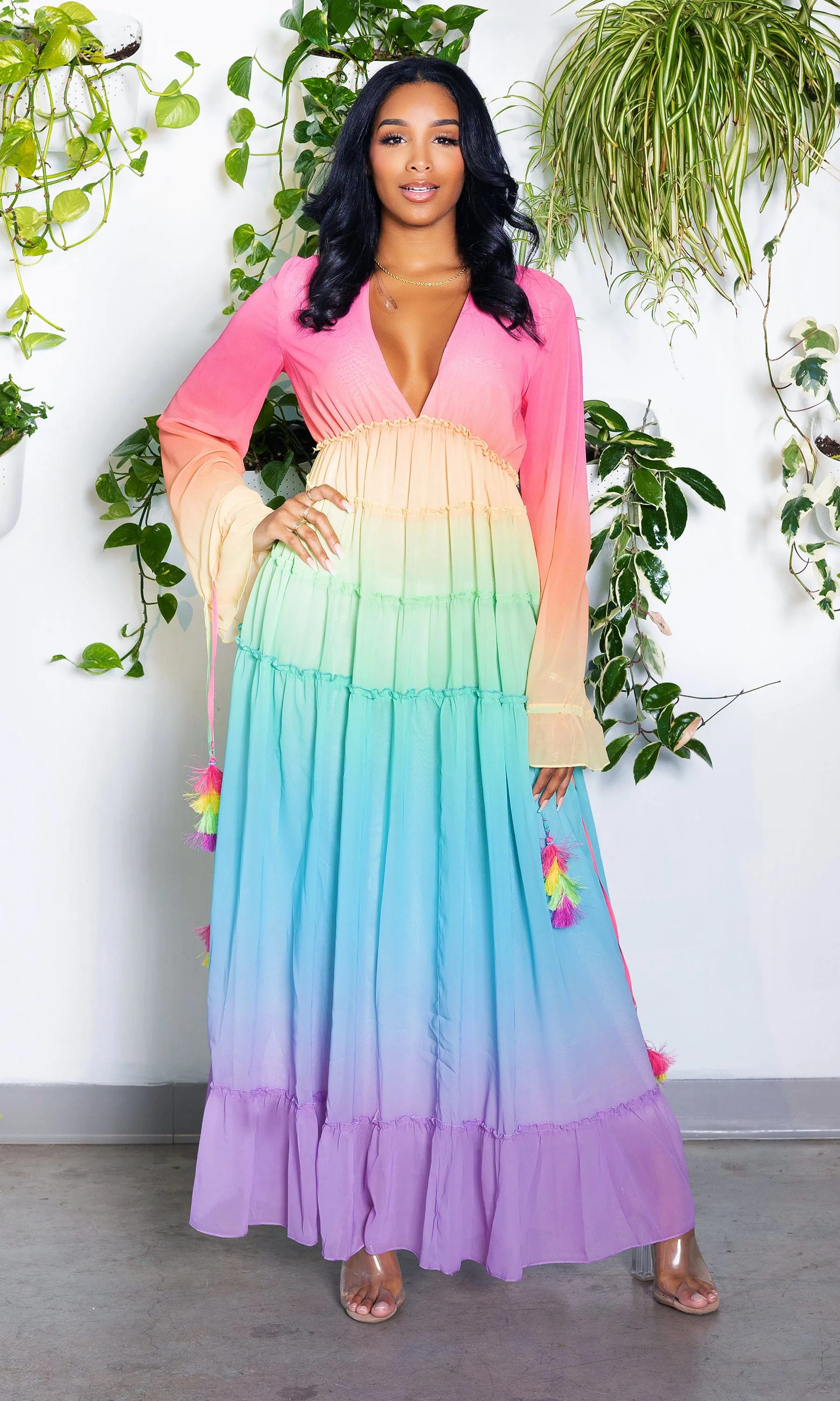 Alicia | Ruffle Ombre Maxi Dress  - Rainbow FINAL SALE