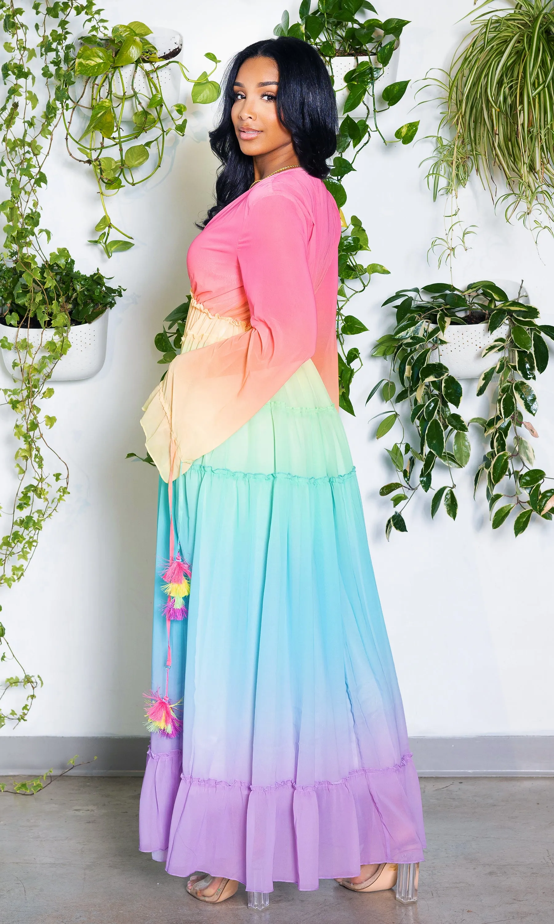 Alicia | Ruffle Ombre Maxi Dress  - Rainbow FINAL SALE