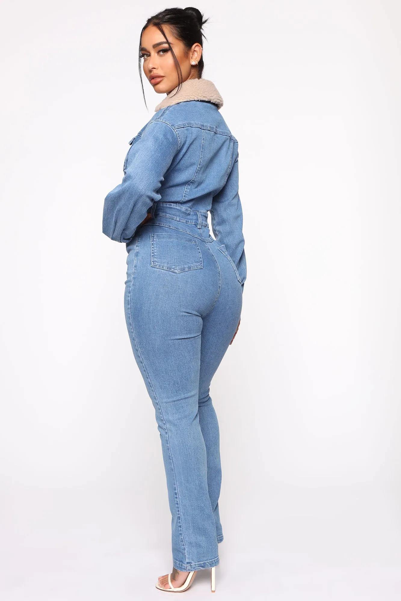 Altitude Sherpa Collar Denim Jumpsuit - Medium Wash