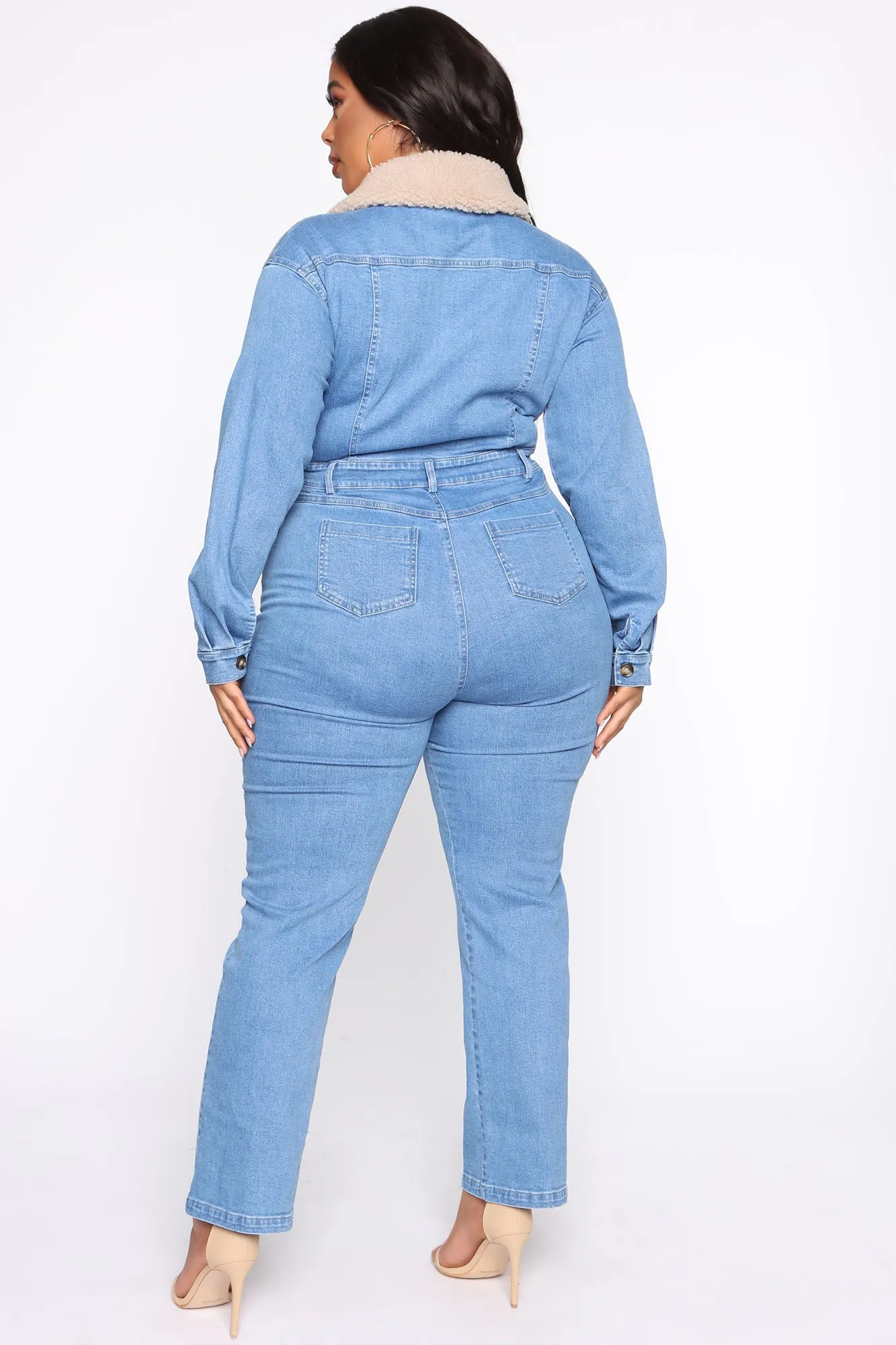 Altitude Sherpa Collar Denim Jumpsuit - Medium Wash