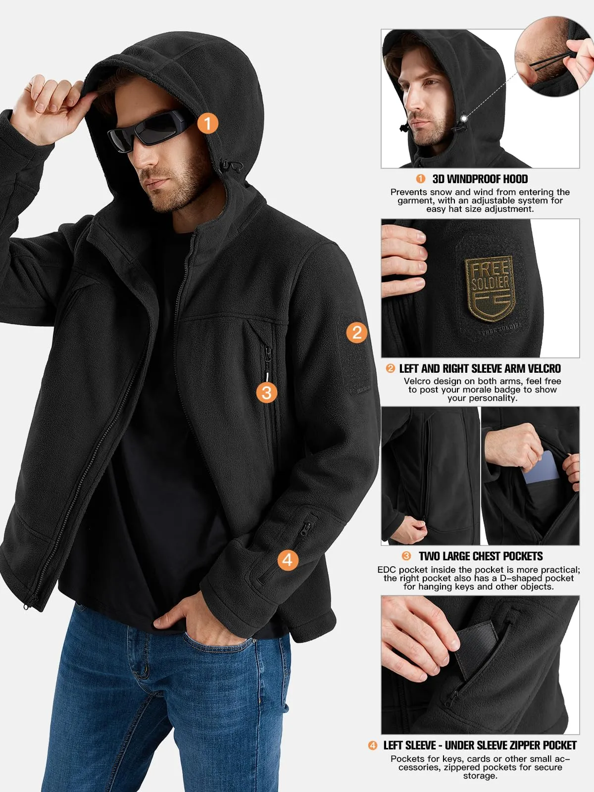 ARES Men's Tactical Fleece Zip-up Hoodie