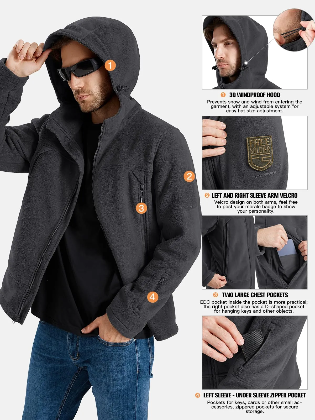 ARES Men's Tactical Fleece Zip-up Hoodie