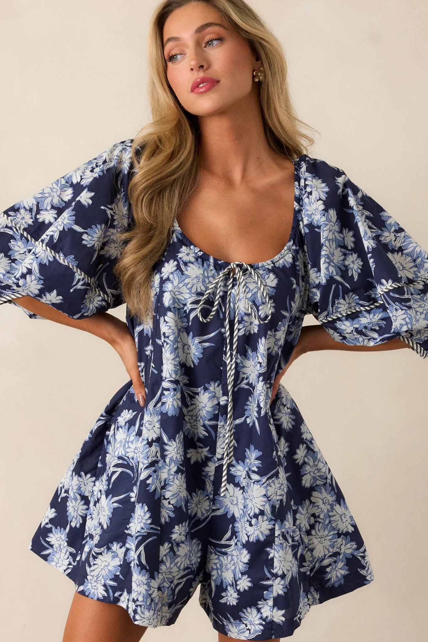Awaiting Love Cotton Navy Floral Romper