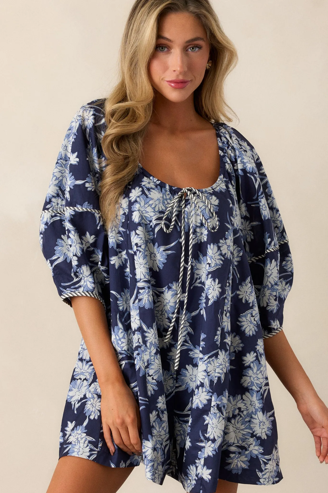 Awaiting Love Cotton Navy Floral Romper