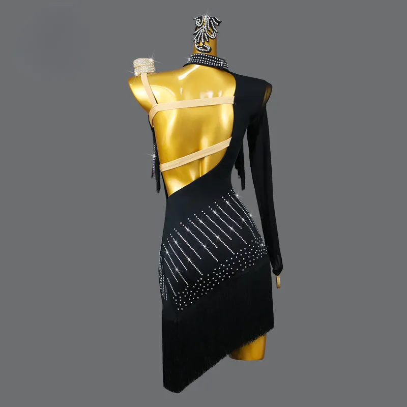 Black  Split Rhinestone Latin Dance Dress