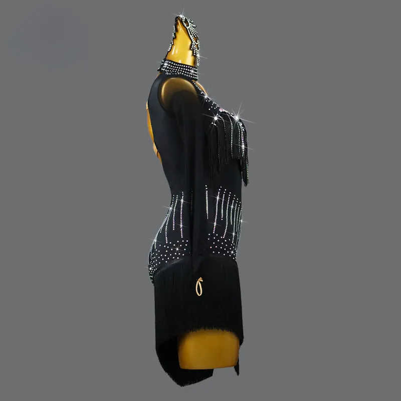 Black  Split Rhinestone Latin Dance Dress