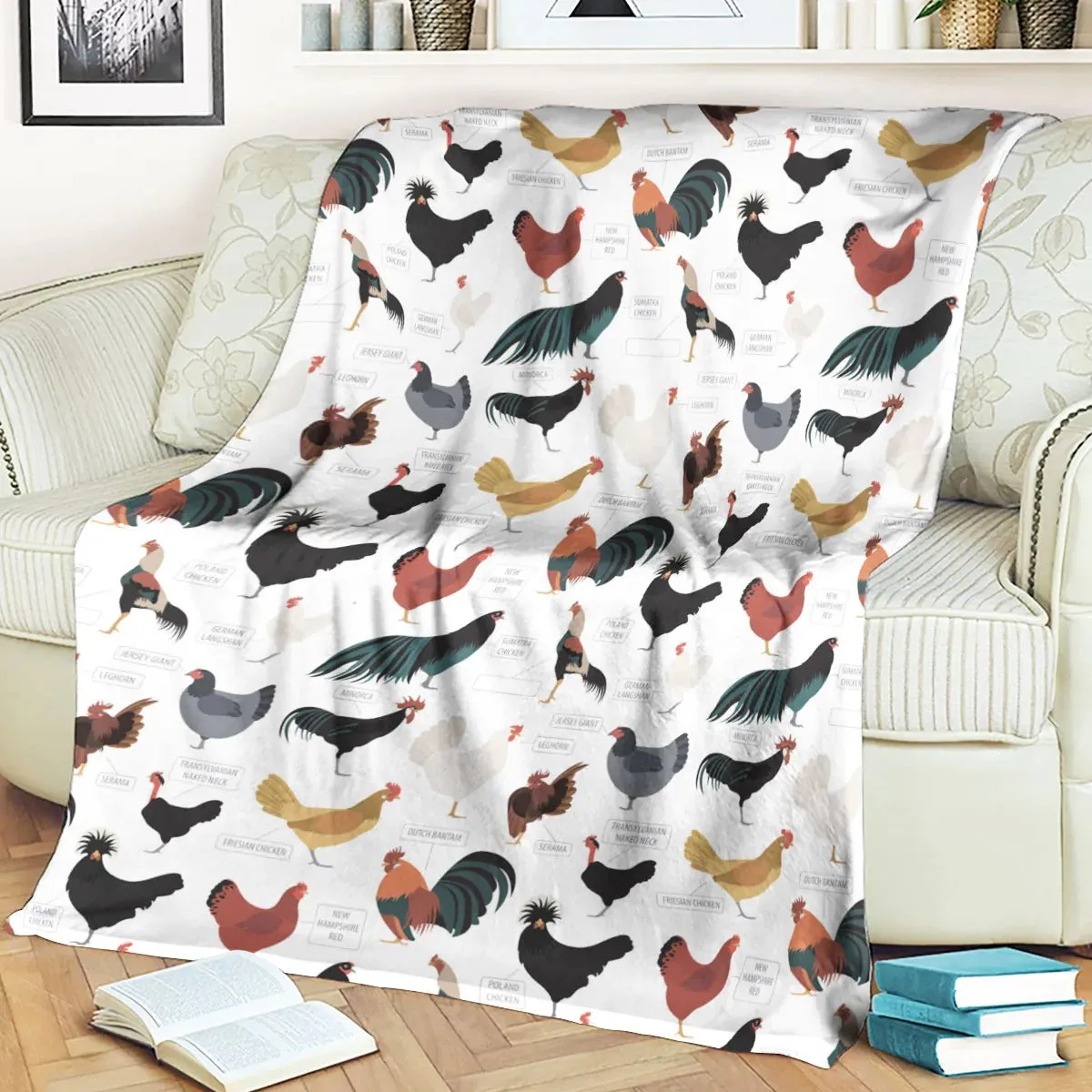 Chicken Breed Pattern Blanket, Cute Chicken Fleece Sherpa 30x40 Baby Blanket, Soft Warm Animal Blanket