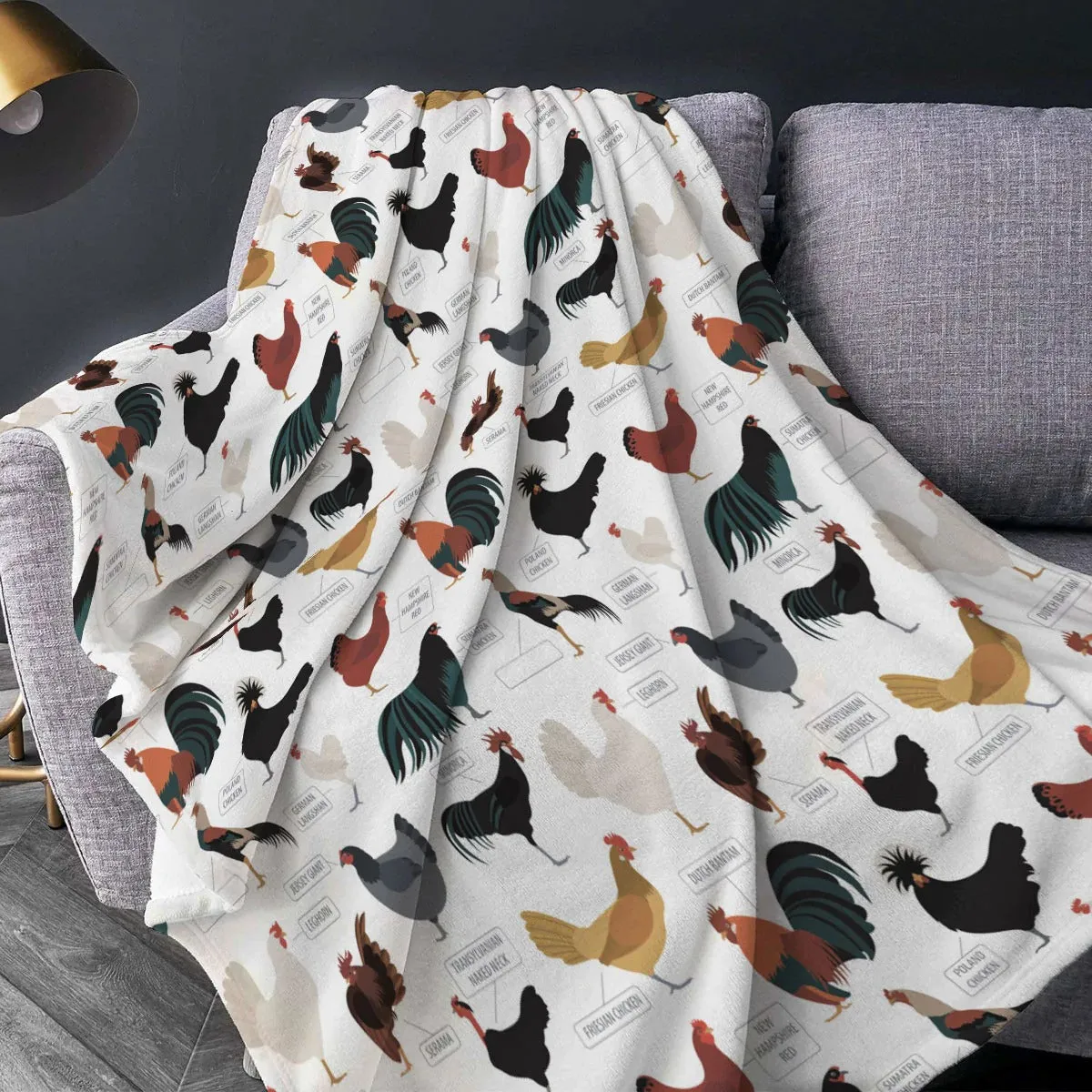 Chicken Breed Pattern Blanket, Cute Chicken Fleece Sherpa 30x40 Baby Blanket, Soft Warm Animal Blanket
