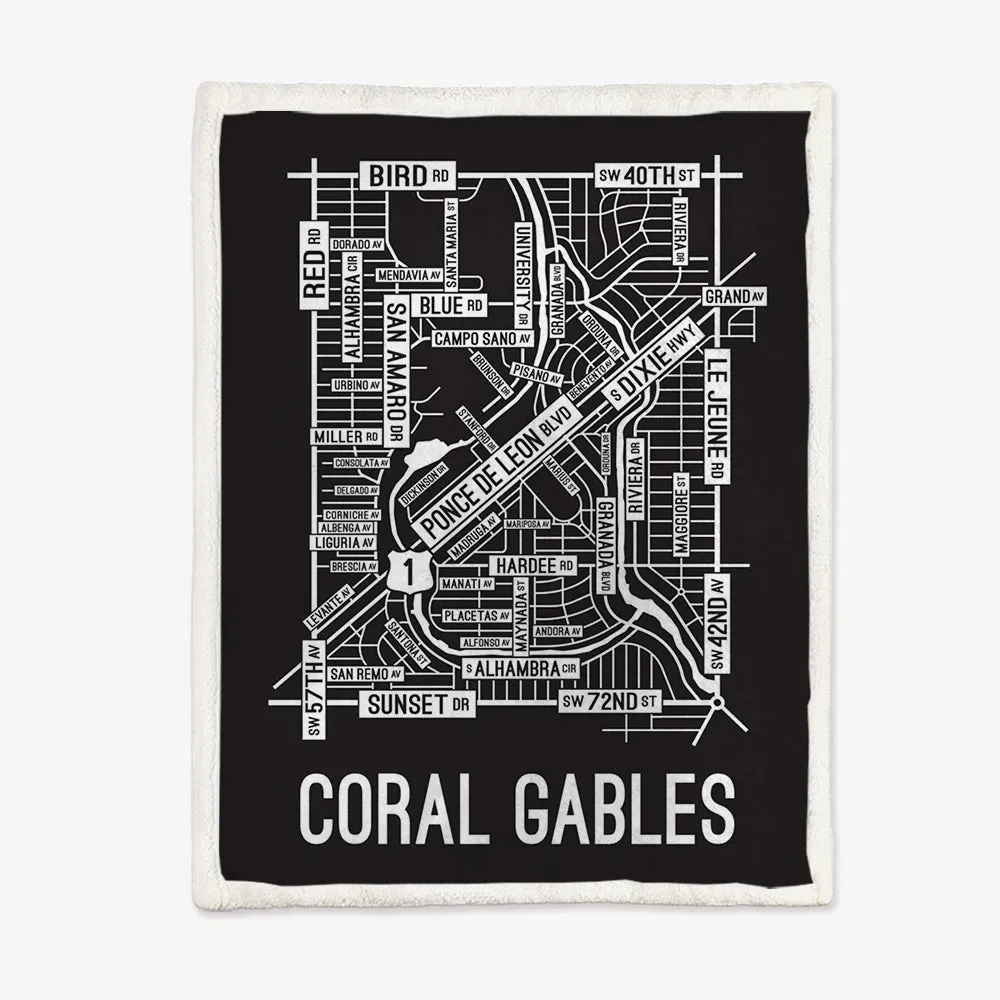 Coral Gables, Miami, Florida Street Map Blanket Freshmen/Graduates Memorial Gifts