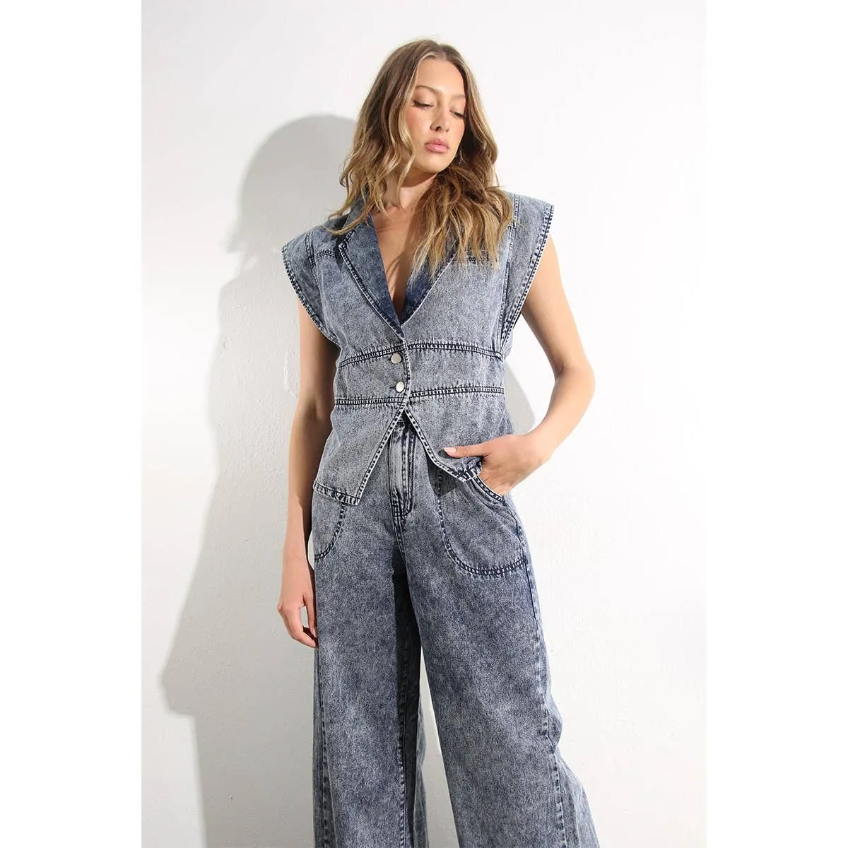 Denim Jacket Vest and Pant Set
