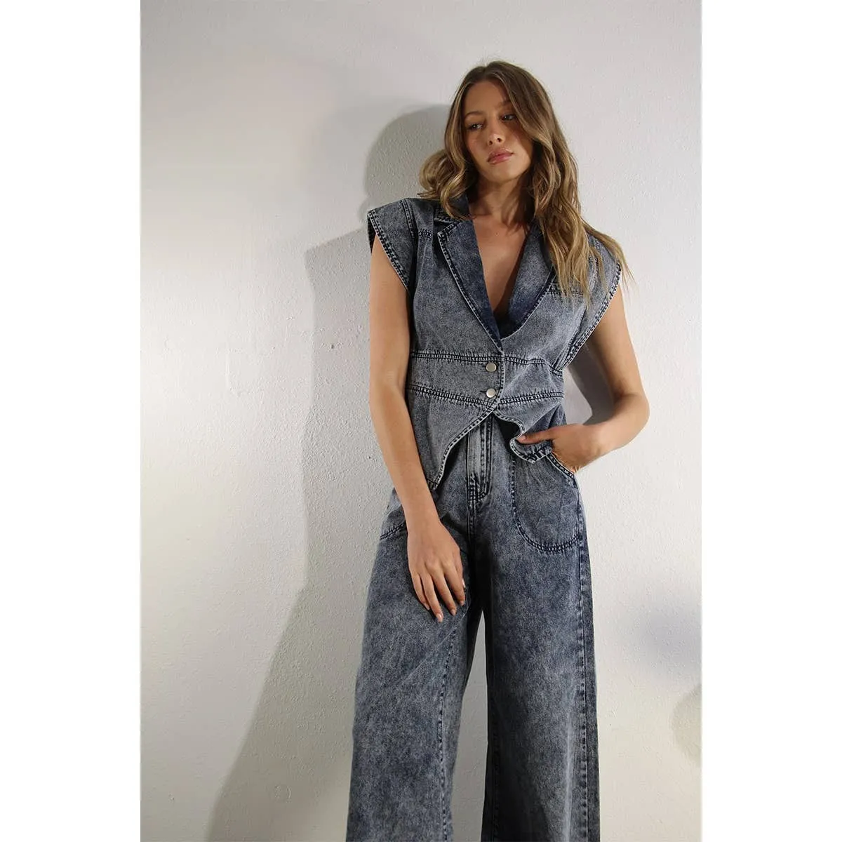 Denim Jacket Vest and Pant Set