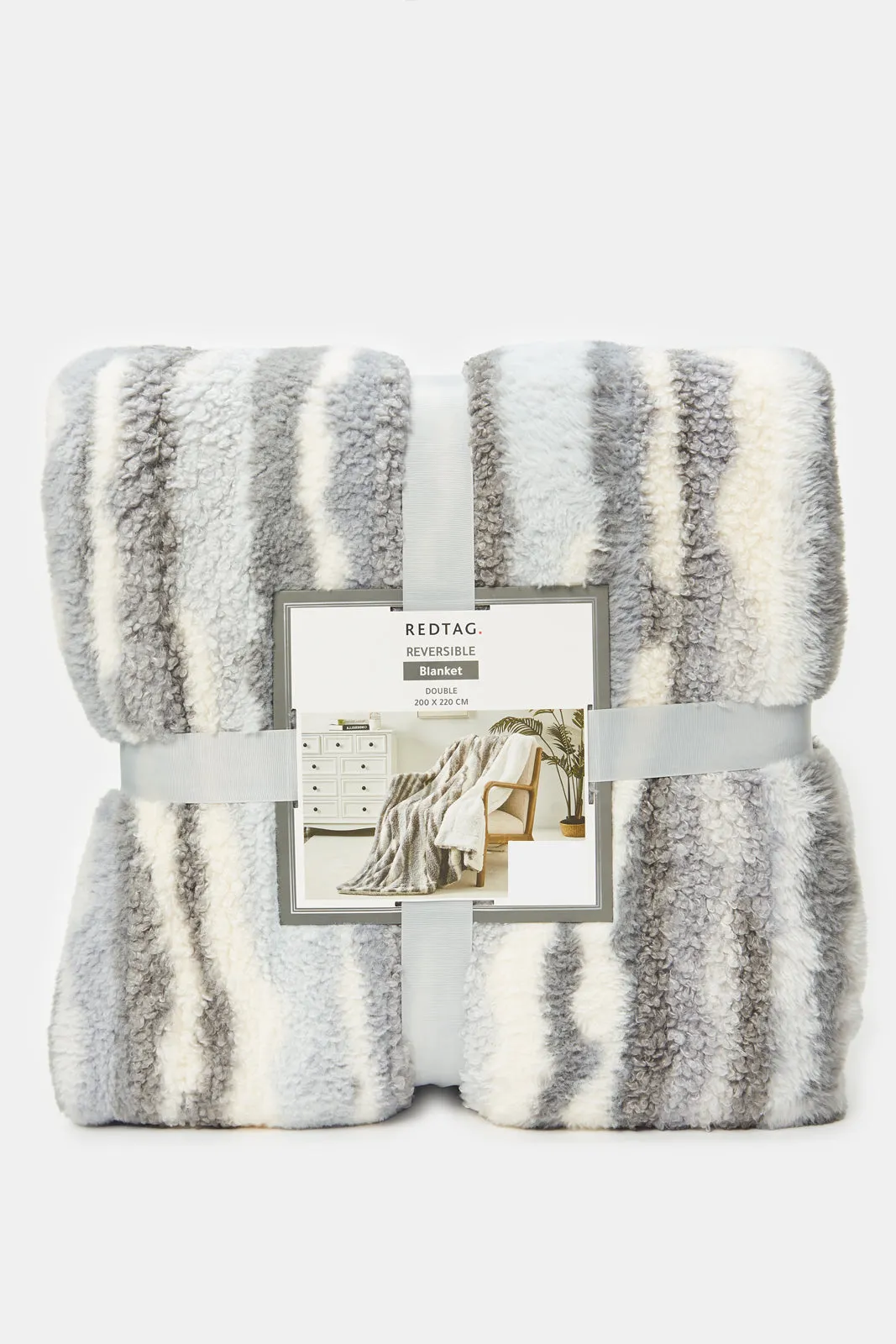 Grey And Ivory Textured Reversible Sherpa Blanket (Double Size)