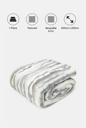Grey And Ivory Textured Reversible Sherpa Blanket (Double Size)