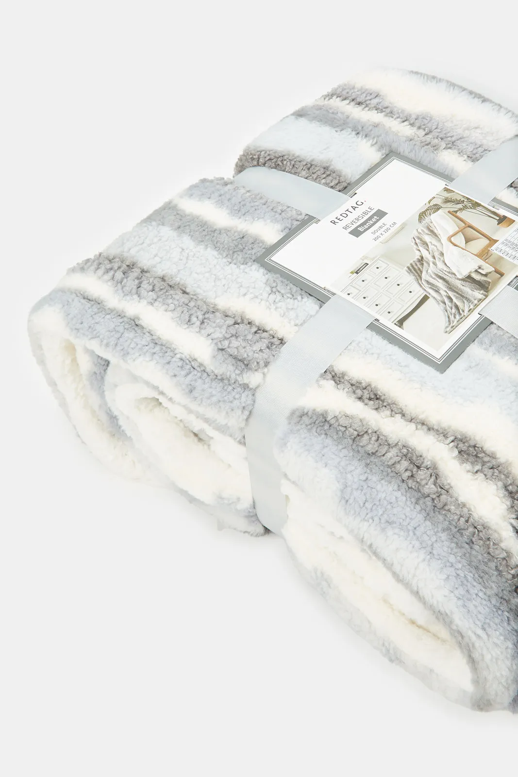 Grey And Ivory Textured Reversible Sherpa Blanket (Double Size)