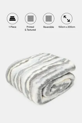 Grey And Ivory Textured Reversible Sherpa Blanket (Single Size)
