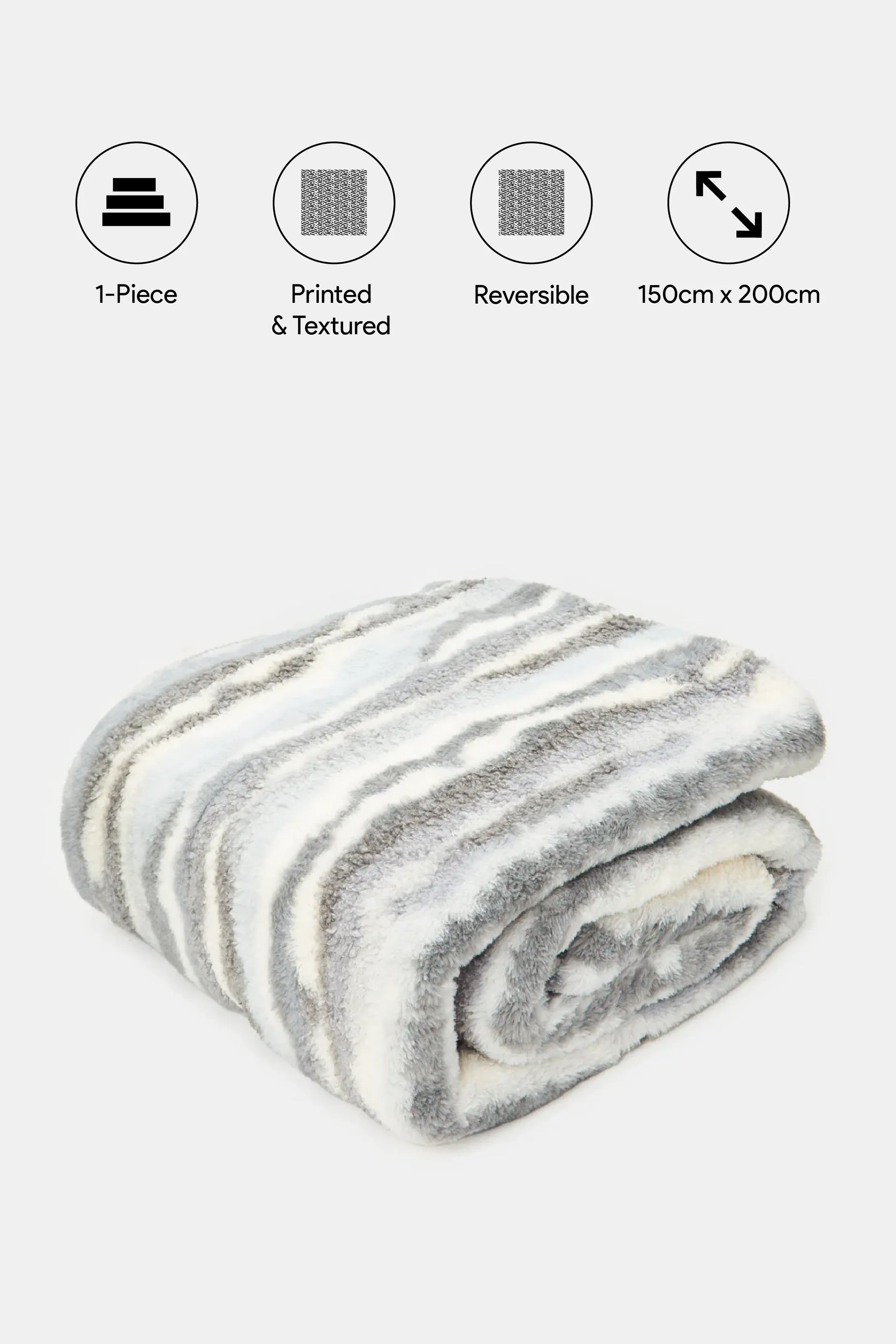 Grey And Ivory Textured Reversible Sherpa Blanket (Single Size)