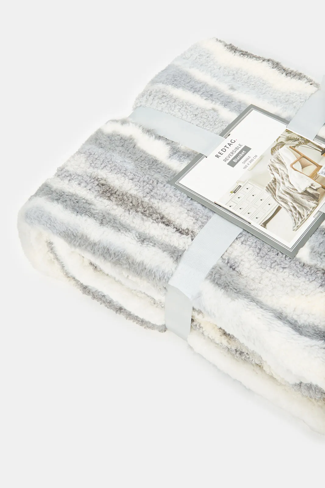 Grey And Ivory Textured Reversible Sherpa Blanket (Single Size)