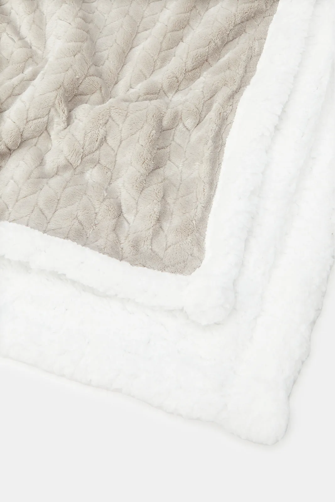 Grey And Ivory Textured Reversible Throw With Sherpa