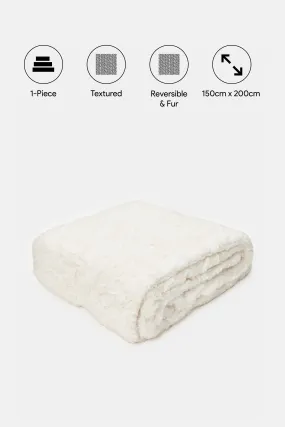 Ivory Leaves Reversible Fur Blanket (Single Size)