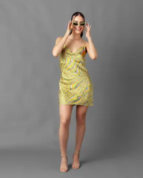 Lima Abstract Cowl Neck Silky Slip Mini Dress