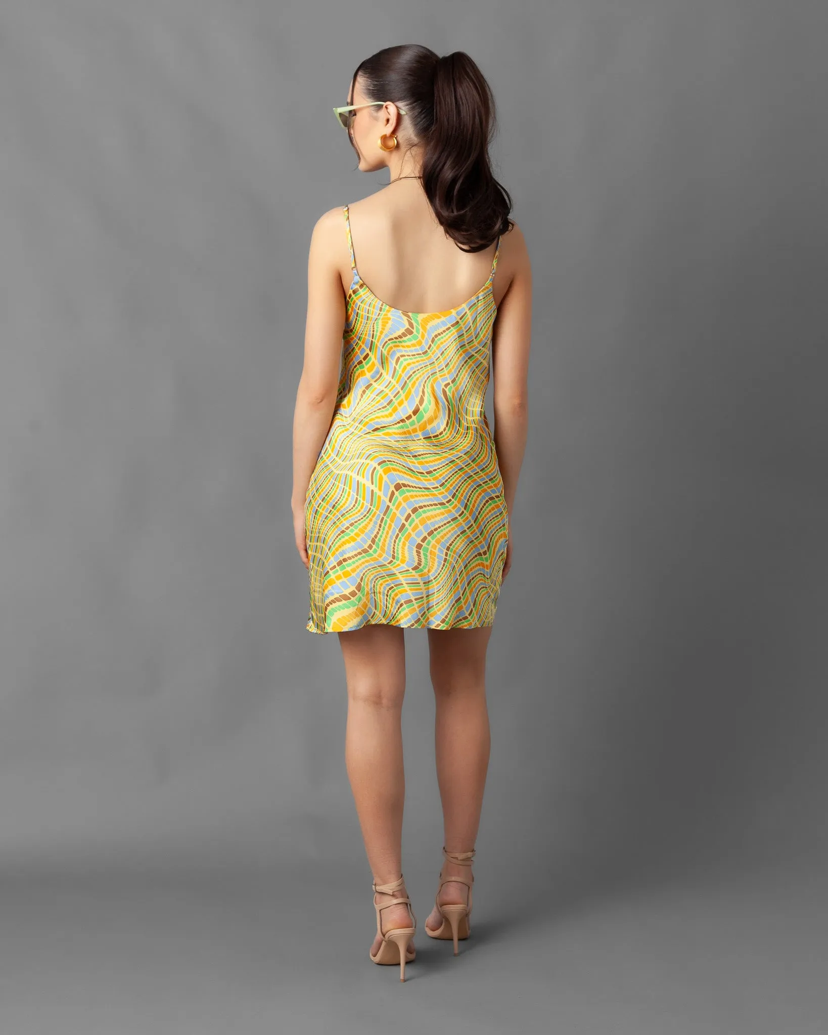 Lima Abstract Cowl Neck Silky Slip Mini Dress