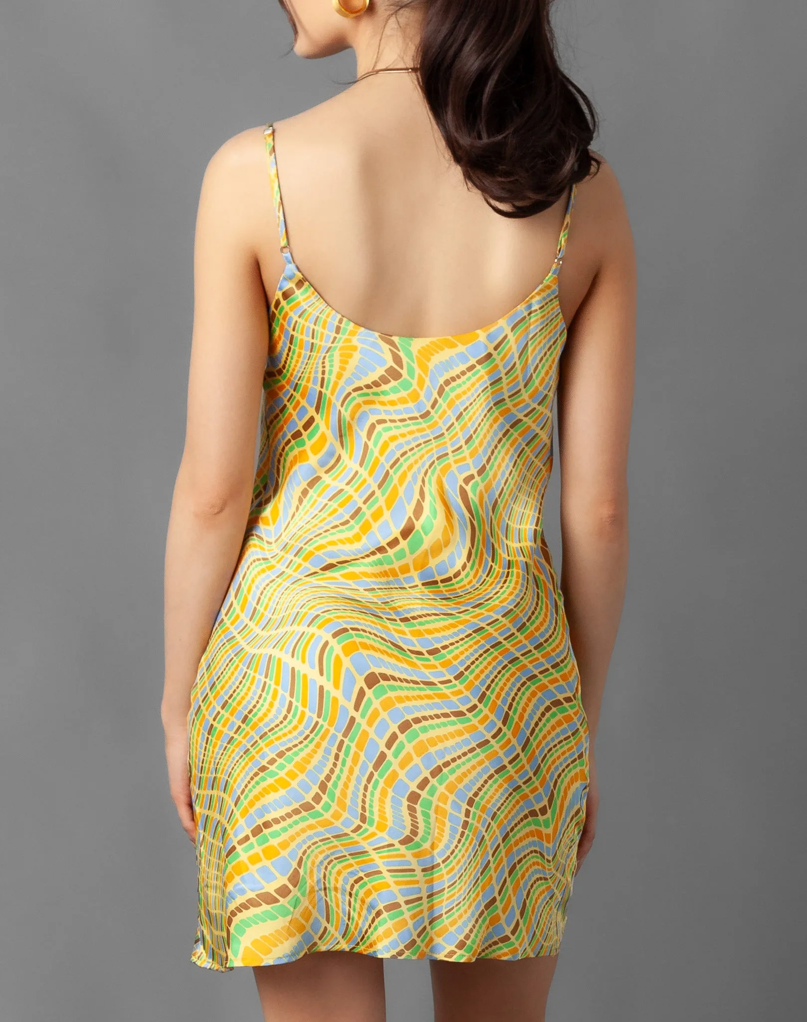 Lima Abstract Cowl Neck Silky Slip Mini Dress