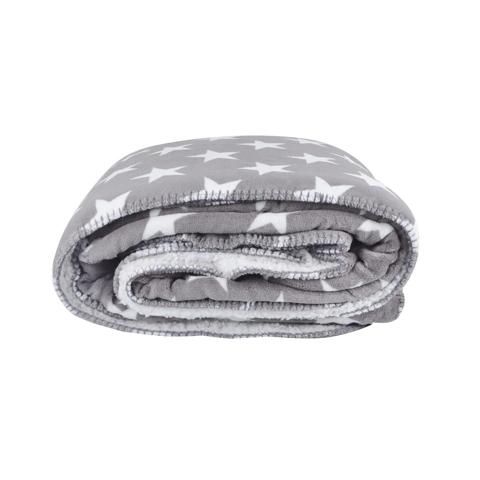 Luxury Double Layer Stars Sherpa Lined Fleece Blanket Sofa Bed Throw