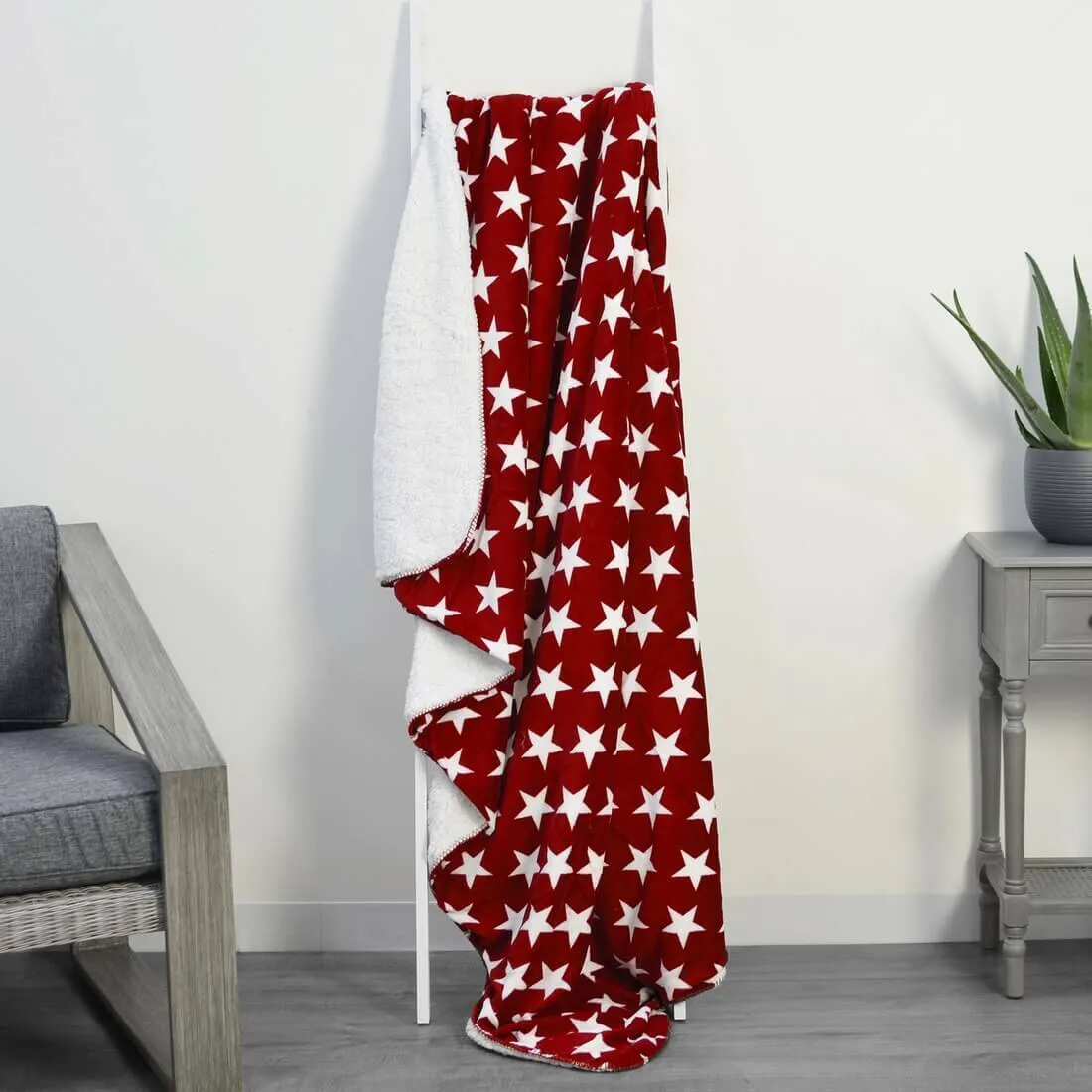 Luxury Double Layer Stars Sherpa Lined Fleece Blanket Sofa Bed Throw