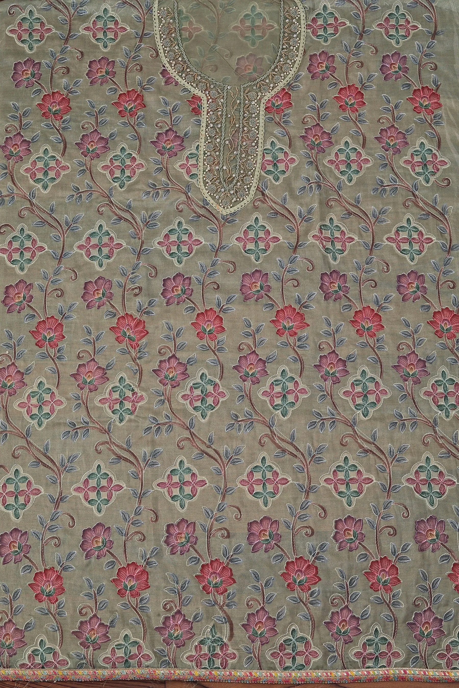 Mint green Embellished Ethnic Motif Printed Organza Dress Material	With Dupatta