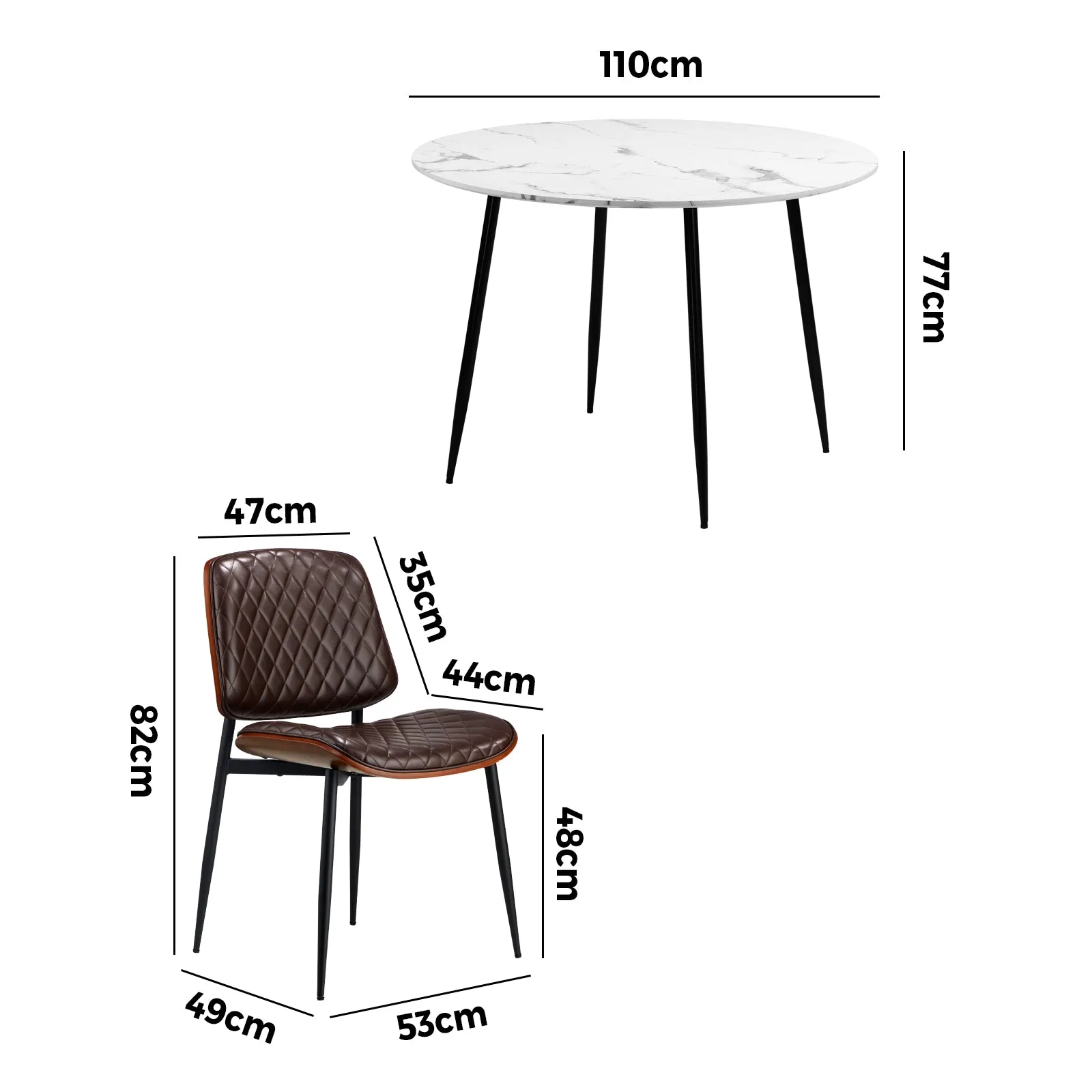 Oikiture 110cm Round Dining Table with 4PCS Dining Chairs PU Walnut