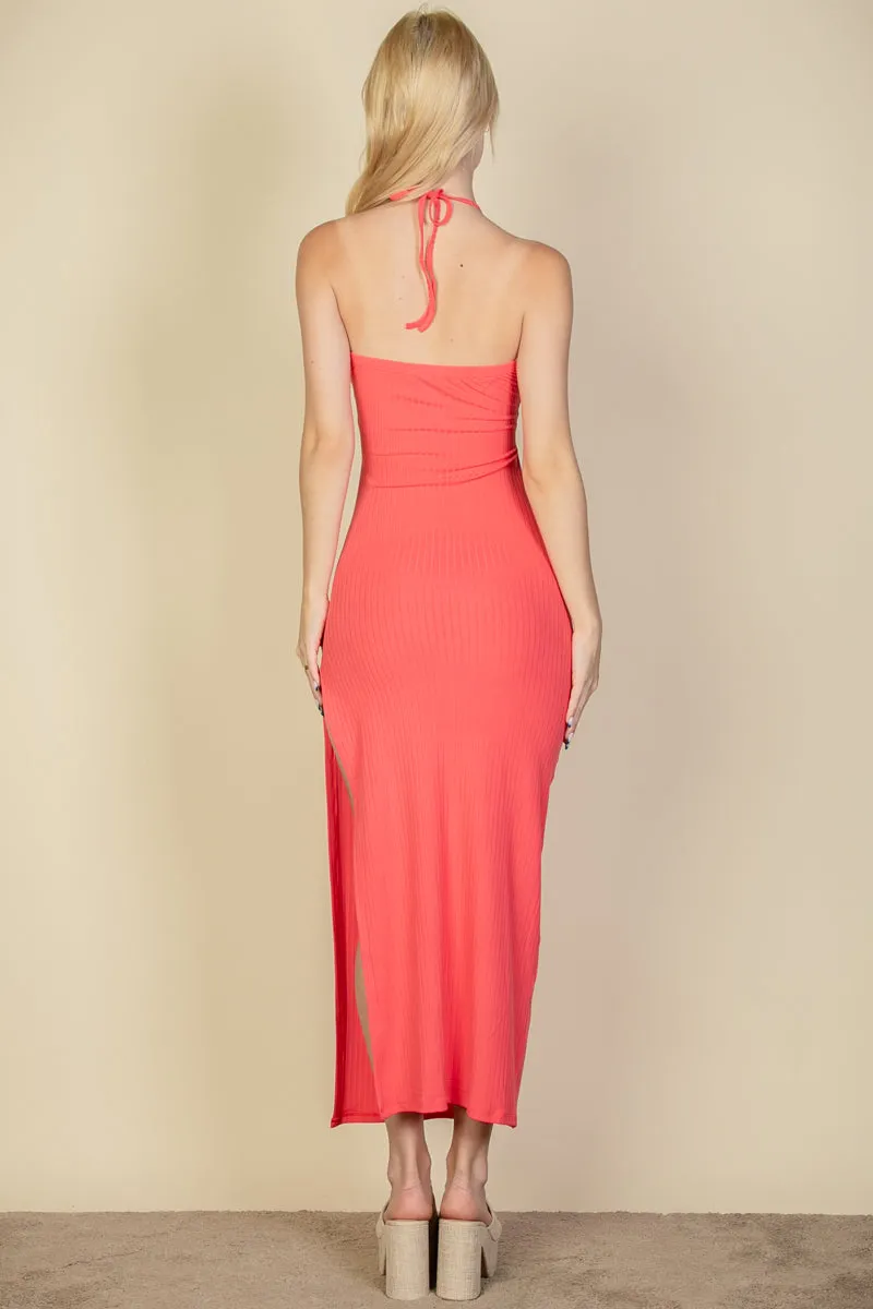 Ribbed Cut Out Front Side Slit Maxi Dress (CAPELLA)