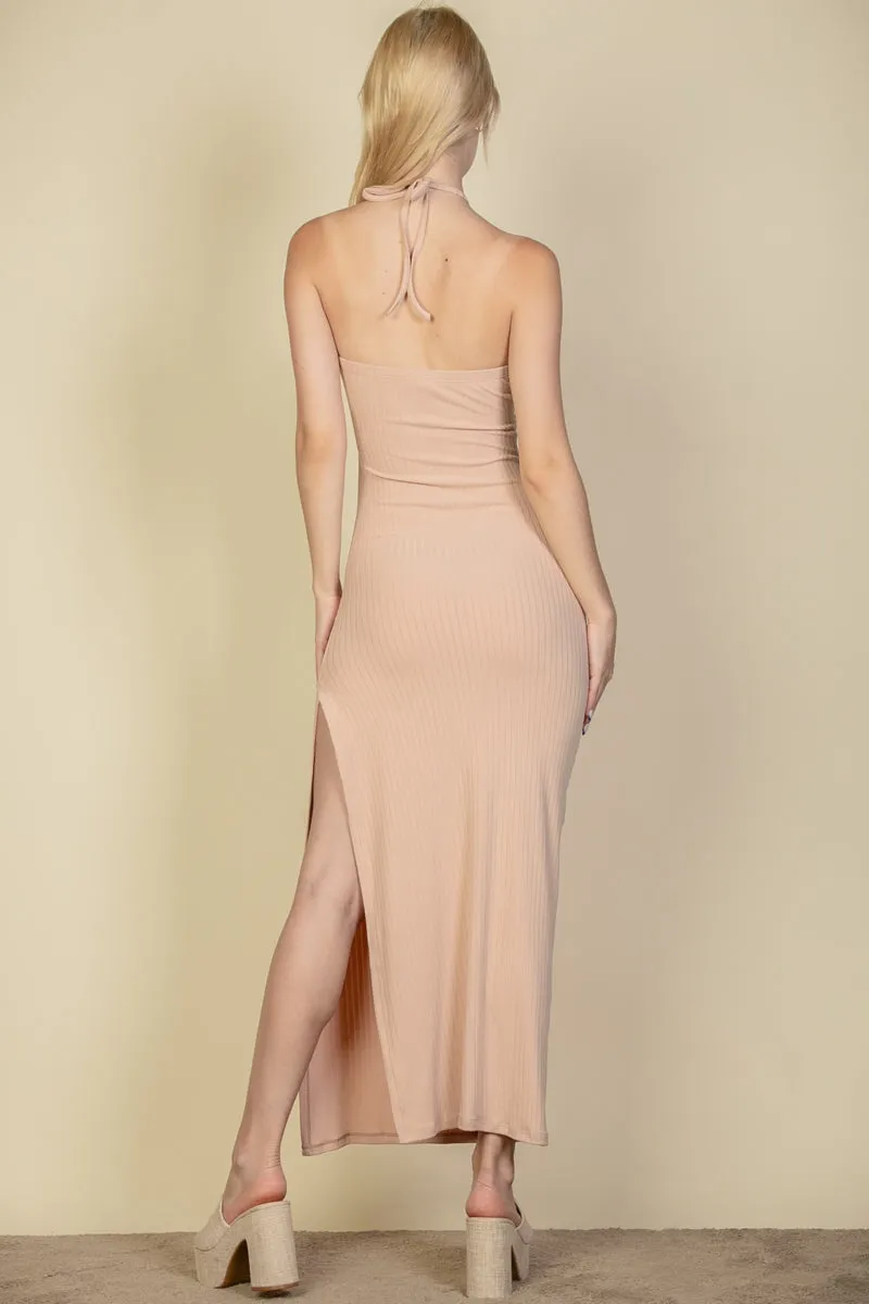 Ribbed Cut Out Front Side Slit Maxi Dress (CAPELLA)