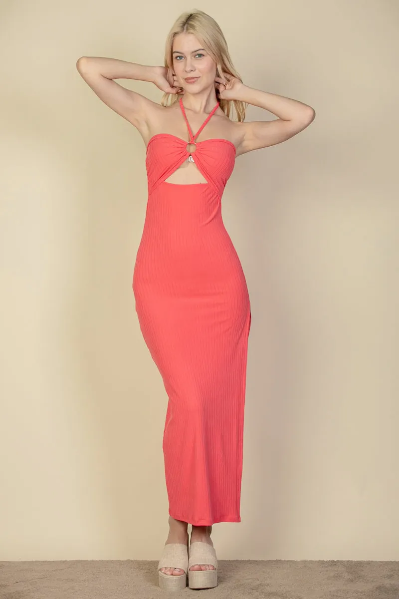 Ribbed Cut Out Front Side Slit Maxi Dress (CAPELLA)