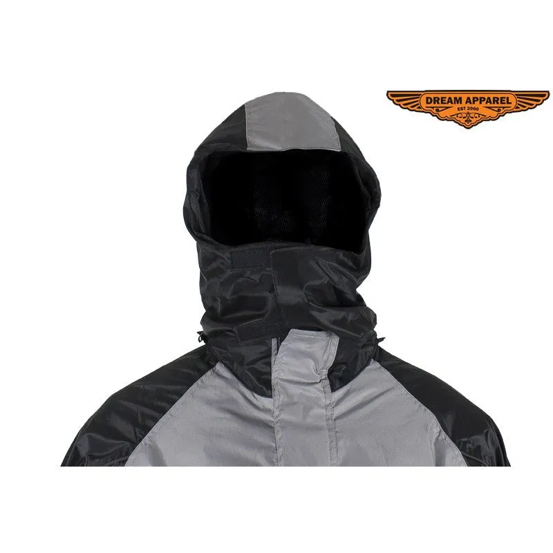 Two-Piece Black & Gray Rain Suit With Zippered Side Seams  RS23-HOODIE