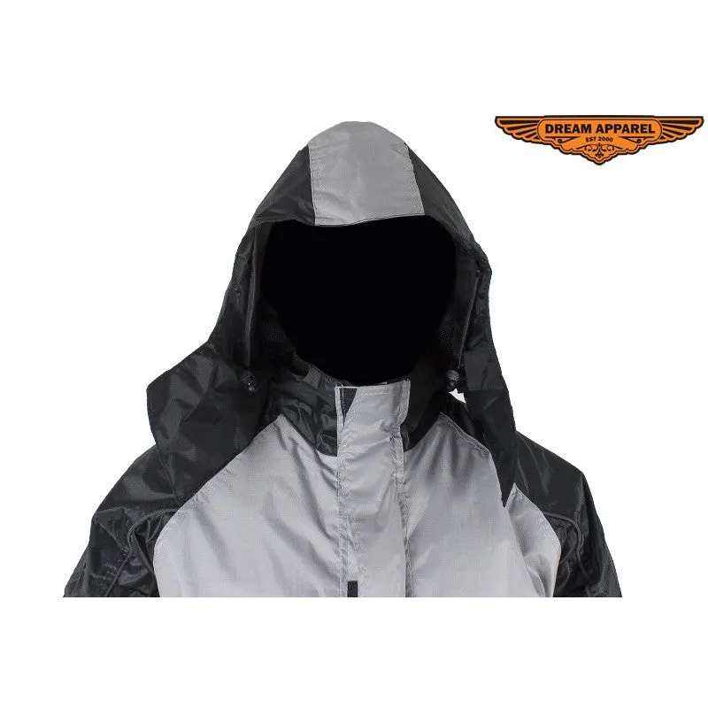 Two-Piece Black & Gray Rain Suit With Zippered Side Seams  RS23-HOODIE
