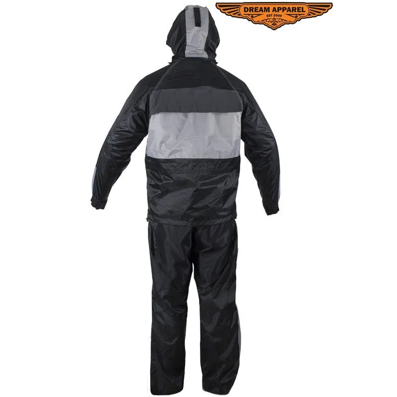 Two-Piece Black & Gray Rain Suit With Zippered Side Seams  RS23-HOODIE