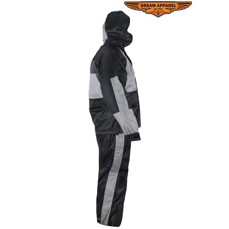 Two-Piece Black & Gray Rain Suit With Zippered Side Seams  RS23-HOODIE