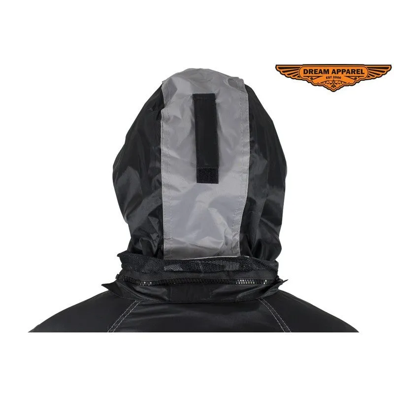 Two-Piece Black & Gray Rain Suit With Zippered Side Seams  RS23-HOODIE