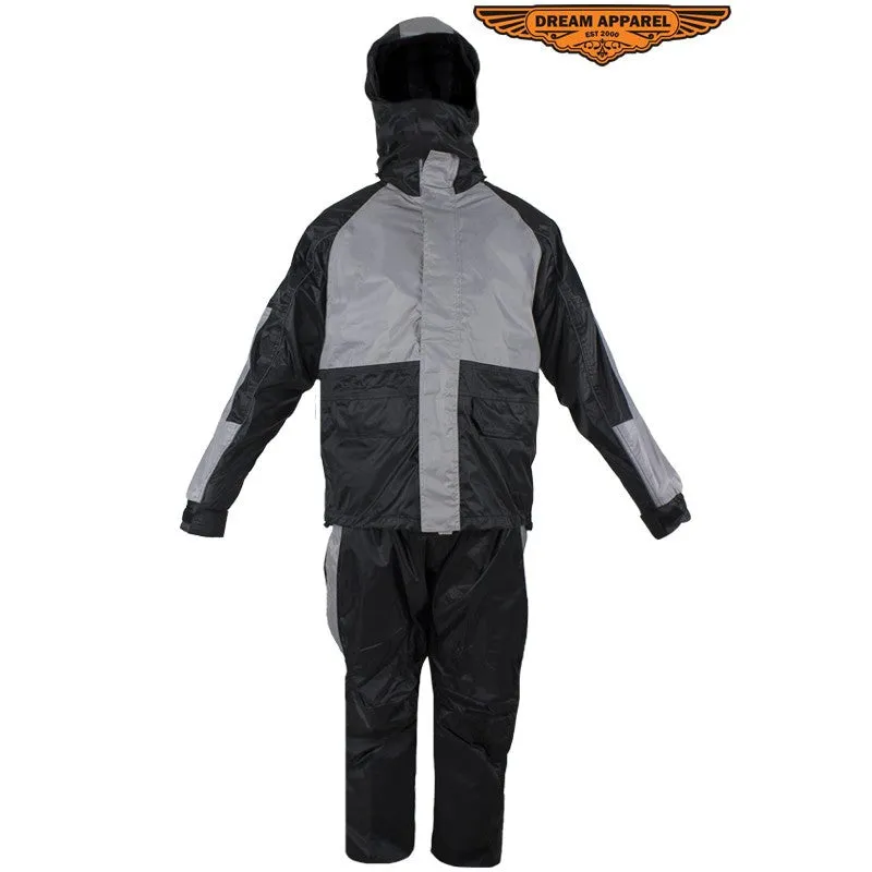 Two-Piece Black & Gray Rain Suit With Zippered Side Seams  RS23-HOODIE