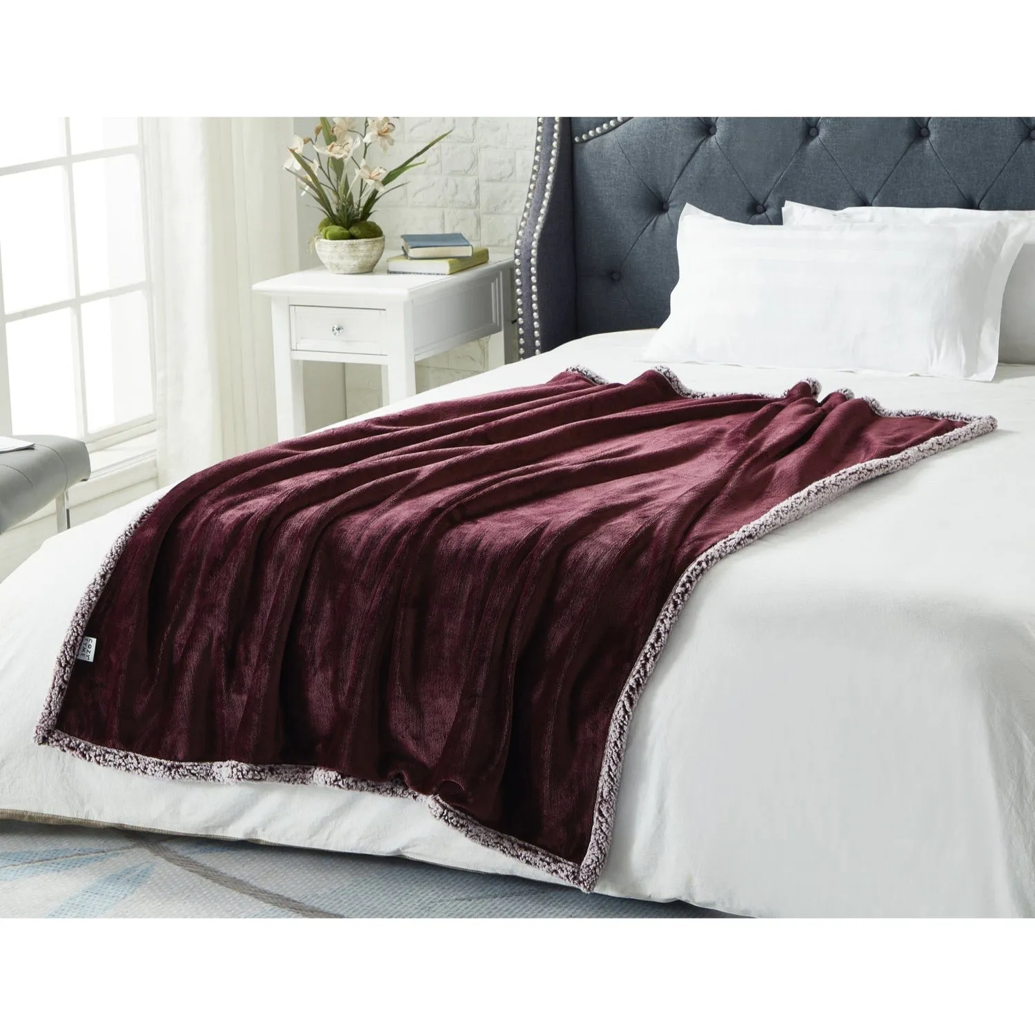 Zakary Flannel Reversible Heathered Sherpa Throw